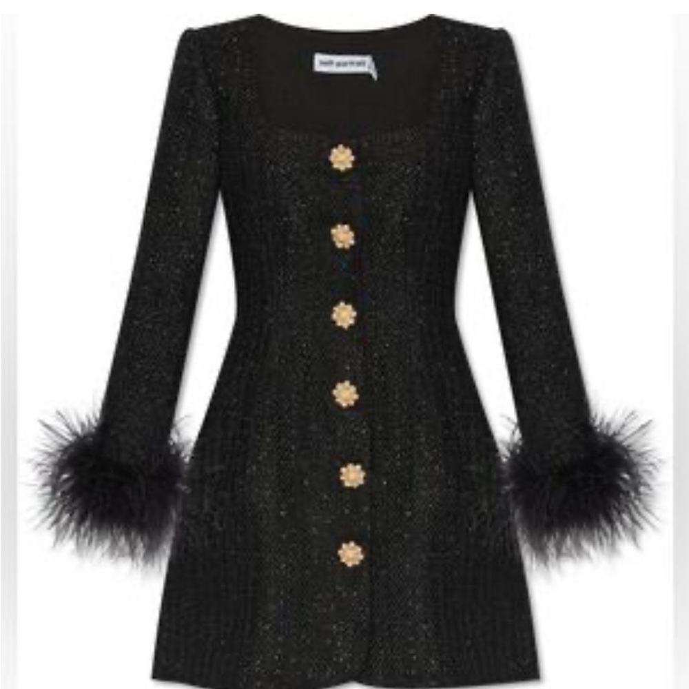 NWT Self Portrait button down tweed dress with fur trim